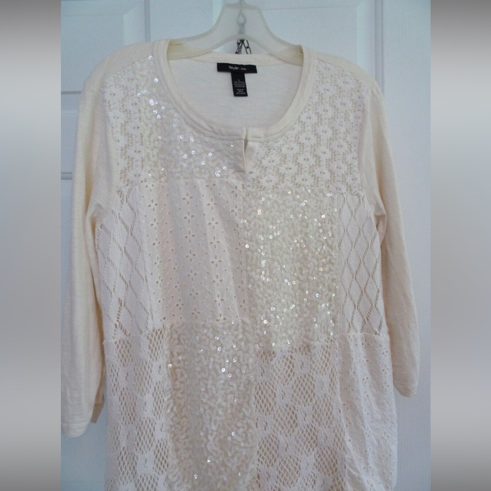 NWT Style & Co. Women's Size XL Vintage Cream 3/4 Sleeve Knit Top